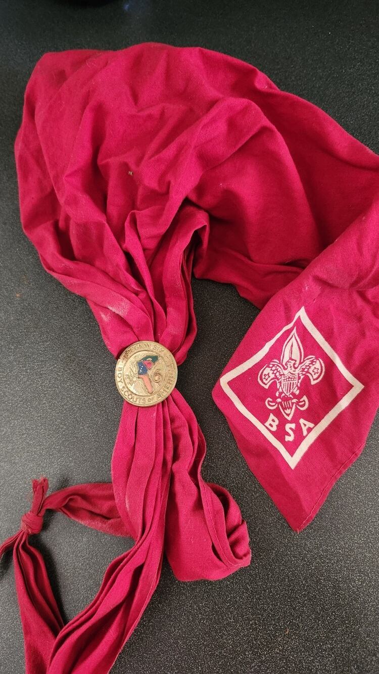 Vintage Boy Scouts of America Red Neckerchief & Metal Slide Region 6 BSA Woggle